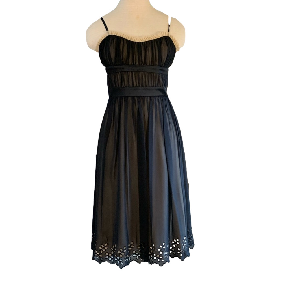 BCBG Paris sz 8 100% silk dark romantic spaghetti strap ruffled whimsigoth dress - Picture 2 of 9